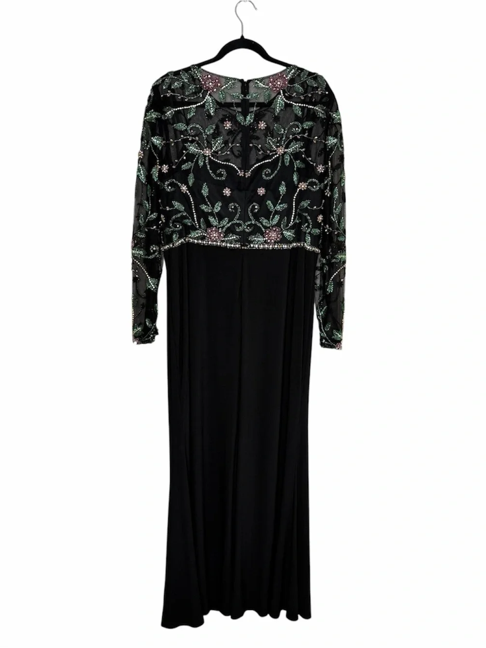 Mac Duggal 67870 Size 14 Floral Beaded Mesh Illusion Trumpet Gown Dress Black - Picture 5 of 16